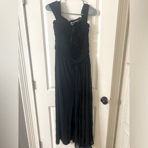 Vicky Tiel NWT Black Long Sleeveless Mesh Ruched Slit Gown Dress Holiday Size 6